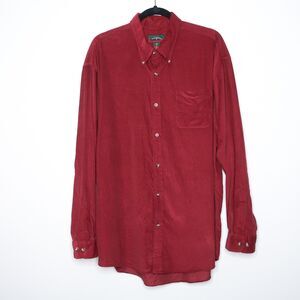 Saddlebred Mens Corduroy Button Up Shirt XL Red Burgundy Cotton Academia Classic